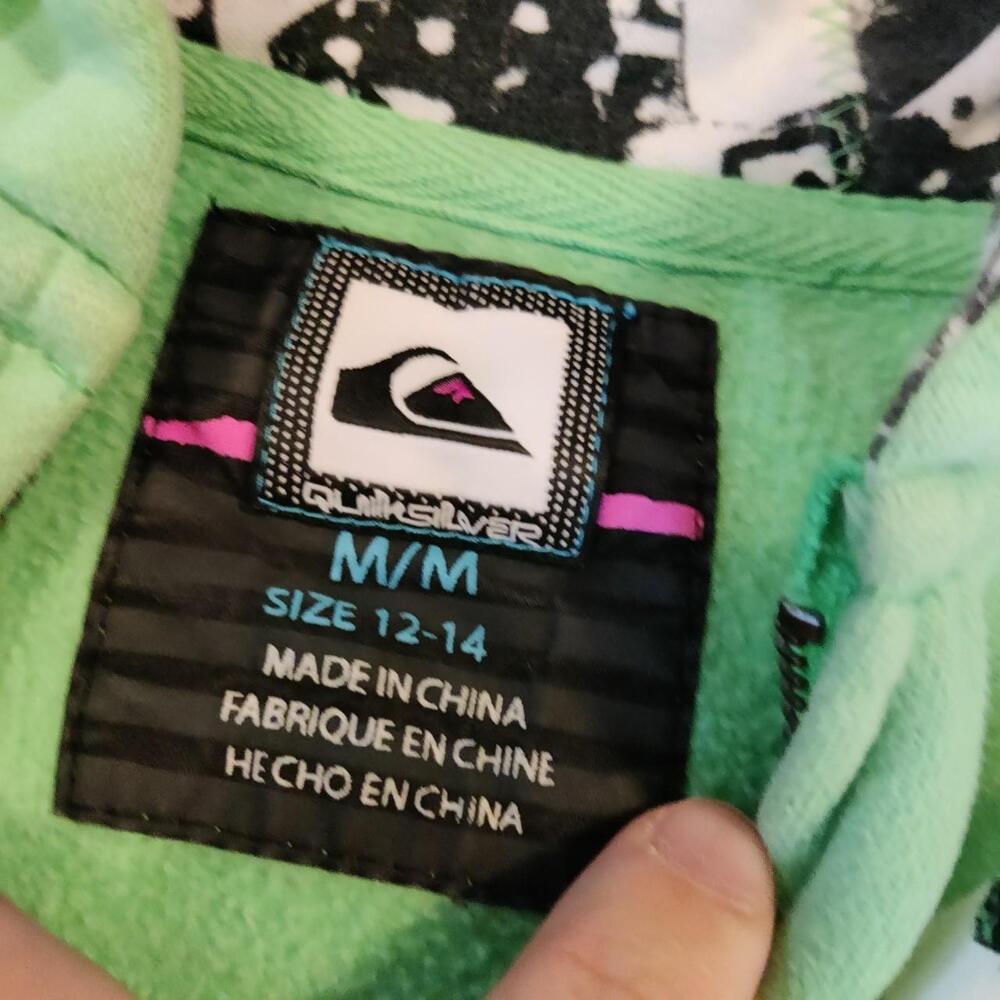 Y2K Quiksilver green zip up hoodie with front and back details - Picture 4 of 8